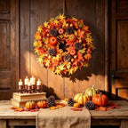 Fall Wreaths for Front Door 24 Inch Fall Wreath with Orange Pumpkins Pinecones Maple Leaves Large Berries Autumn Wreath for Thanksgiving Harvest Wall and Porch Farmhouse Decor - Image 6