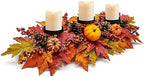 Fall Centerpiece Table Decorations, 27.5'' L Assorted Artificial Pumpkins, Pine Cones, Berries, and Autumn Leaves Harvest Table Candle Holder for Dinning Table, Fireplace Mantel (Candle Not Included) by SUNNYPARK
