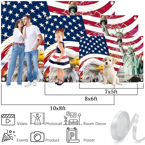 Large American Flag Backdrop 12x8 FT Independence Day Decorations 4th of July Banner Patriotic Photography Background Veterans Memorial Day Photo Booth Props Supplies - Image 7