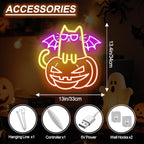 Halloween Cat Pumpkin Neon Sign, 13.4x13 Inch LED Wall Decor Light - Image 2