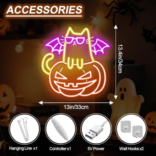 Halloween Cat Pumpkin Neon Sign, 13.4x13 Inch LED Wall Decor Light - Image 2