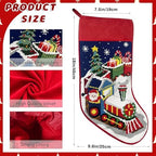 Needlepoint Christmas Stocking, 18 Inches Vintage Xmas Stockings with Personalized Name Tag, Embroidered Train Design, Old-Fashioned Holiday Christmas Party Family Decor - Image 2