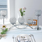 Set of 3 Silver Crystal Tea Light Candlestick Holders Flower Shape with Crystal Pendant Bowl Votive Metal Candle Holder for Table Centerpieces Wedding Home Decor - Image 2