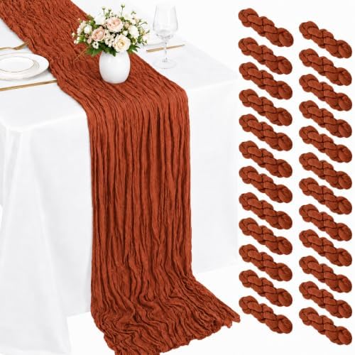 24 Pack Terracotta Cheesecloth Table Runner 17 x 108 Inch Boho Table Runner by Miraluna