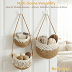Macrame 3-Tier Hanging Wall Basket, Handwoven Jute Storage Organizer, Boho Decor for Kitchen, Bathroom, Living Room, Natural Cotton Rope Fruit Holder (Dark Gray) - Image 6