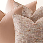 a moment Light Pink 4 Pack Throw Pillow Covers - Chenille & Velvet Set with Piping, Farmhouse Textured Design Pillow Cases for Couch Sofa Bed Livingroom (20x20 Inch, No Insert) - Image 6