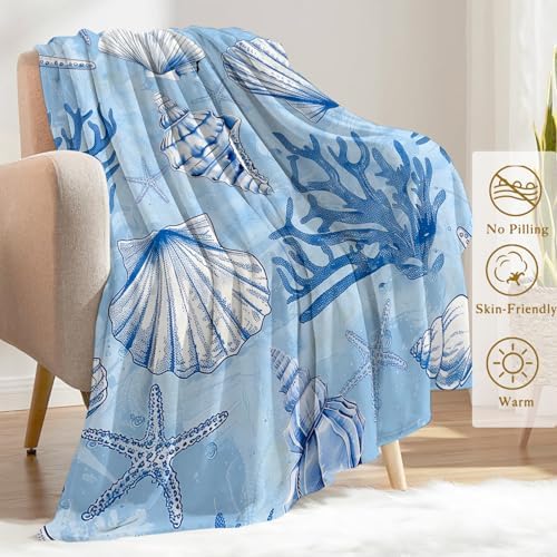 Nautical Seashells and Coral Fleece Blanket - Lightweight Soft Cozy Gifts Throw for Marine Life Lovers, Kids,Women,Starfish Blankets,Home Room Modern Ocean-Inspired Decor 50x60in - Image 3