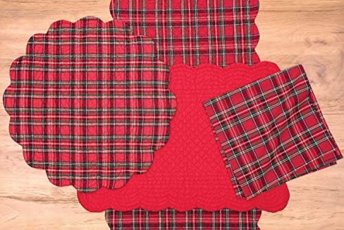 Red Plaid Cotton Quilted Christmas Table Runner - Image 3