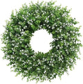 Artificial Boxwood Wreath for Front Door, Farmhouse Year Round Greenery Wreath, Indoor Outdoor with Hanging Tag and Scarf DIY Decor, All Seasons Holiday Decoration (24Inch) by MEETYEHUA
