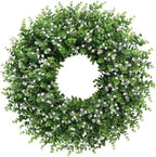 Artificial Boxwood Wreath for Front Door, Farmhouse Year Round Greenery Wreath, Indoor Outdoor with Hanging Tag and Scarf DIY Decor, All Seasons Holiday Decoration (24Inch) by MEETYEHUA
