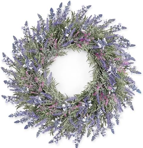 Large Summer Wreaths for Front Door Lavender Wreath for Front Door Spring Easter Artificial Farmhouse Wreaths for Wall Window Party Wedding Porch Room Home Decor(24 Inch) by OZFHUA