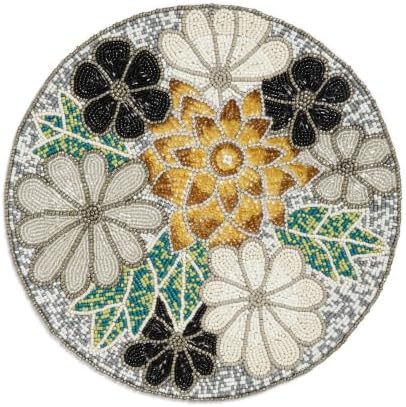 Lightnpro Flower Beaded Placemats Round, Rustic Farmhouse Hand Beaded Floral Placemats to Decorate Christmas Xmas Wedding Family Party Thanksgiving Dinner Table Décor - 13 Inch - Brown Combo by Lightnpro