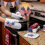 VitalCozy 10 Pcs Patriotic Kitchen Decor and Accessories Set Star Pattern 4th of July Kitchen Towels Pot Holders Oven Mitts Rugs for Independence Day Cooking Mom Housewarming Gifts 250th Anniversary - Image 6