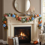 Montekin 6ft Fall Hydrangea Garland with Blue Pumpkins - Image 2