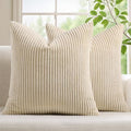 Mecatny Corduroy Fall Decorative Throw Pillow Covers 24x24 Set of 2 Beige by Mecatny