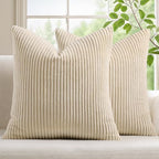 Mecatny Corduroy Fall Decorative Throw Pillow Covers 24x24 Set of 2 Beige by Mecatny