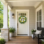 22 Inch Lemon Wreath for Front Door, Spring Summer Wreaths for Outside with White Hydrangeas and Greenery, Artificial Citrus Floral Wreath for Farmhouse Porch Wall Window Kitchen Decor - Image 3