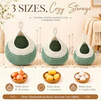 Honeydak 3 Hanging Baskets, White with Sage Green, Teardrop, Cotton Rope - Image 2