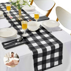 Cupuamon Fabric Checkered Table Runner 12 Pack Waterproof Gingham Table Runner 14W x 108L Buffalo Check Table Runners for Parties Kitchen Dining Wedding Banquet (Black and White) by Cupuamon