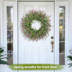 Realistic 24 Inch Baby’s Breath Wreath Spring Wreath for Front Door, Zmtyykh Purple Floral Green Wreath for Outdoor Indoor Farmhouse Wall Porch Home Decor, All Season Summer Wedding Party - Image 6