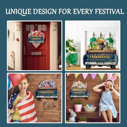 21 Pcs Interchangeable Seasonal Welcome Sign Front Door Decoration - Image 2
