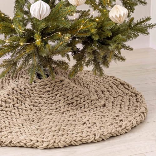 Shappy Khaki 36 Inch Chunky Knit Christmas Tree Skirt Crochet Tree Skirt by Shappy