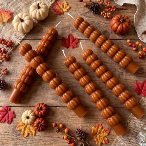 Conelist 5 Pcs Pumpkin Taper Candles Autumn Halloween Gifts, Warm Brown - Image 2