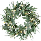 Sggvecsy Artificial Eucalyptus Wreath - 21 Inch Greenery Wreath with Green Leaves and Mixed White Berries for Spring/Summer Home Decor by Sggvecsy