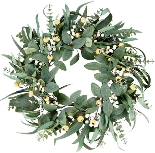 Sggvecsy Artificial Eucalyptus Wreath - 21 Inch Greenery Wreath with Green Leaves and Mixed White Berries for Spring/Summer Home Decor by Sggvecsy
