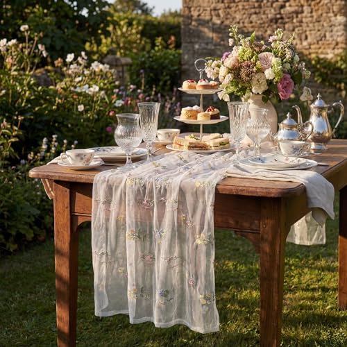 Remagr 4 Pcs 9.8 Ft Wildflower Table Runner Embroidery Floral Table Decor - Image 5