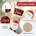 Personalized Christmas Stockings with Embroidered Name & Monogram,Custom 3D Xmas Character Stocking 4 Pack 18” Large,Santa,Snowman & Reindeer Fireplace Hanging Red Burlap Plaid Stockings(C) - Image 6