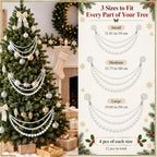 12 Pcs Christmas Tree Bead Garland, 3 Tier Hanging, White, Pearl - Image 4