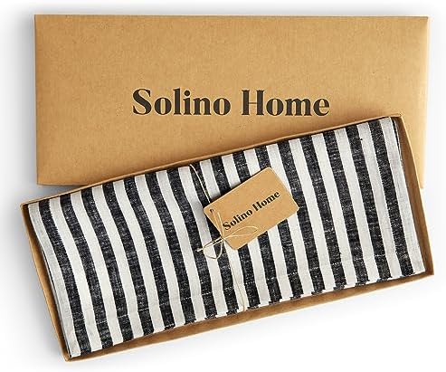 Solino Home 100% Pure Linen Table Runner, 14 x 72 in, Black, Amalfi Stripe - Image 5