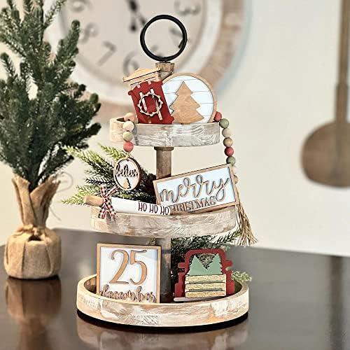 7 Pcs Christmas Themed Tiered Tray Decor Set, Christmas Themed Decor Bundle For Tier Tray, Christmas Tiered Tray Decorations, Seasonal Tier Tray Decor - Image 2