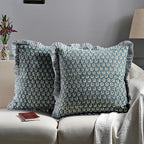 Ridhi Peacock Blue Floral Block Print Throw Pillow Covers 16x16 Inch - Image 2