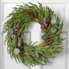 Christmas Decorations, 22 Inch Norfolk Pine Wreath with Pine Cones, Berries by Zesua