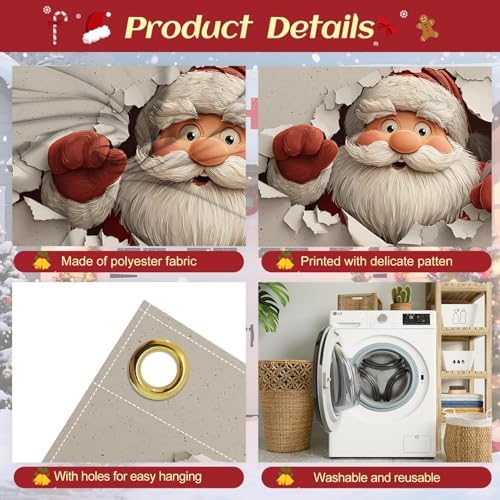 Santa Garage Door Banner 16x7 Ft - Breaking Through Paper Effect for Double Car Garage Fun Holiday Decor - Image 3