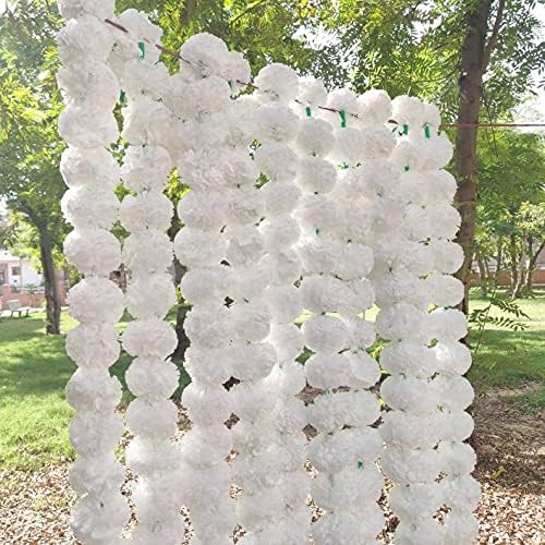 “Premium Quality” Artificial Marigold Flower Garlands 5 Feet Long Each for Parties Indian Weddings Theme & Home Decoration Photo Prop Diwali Festival (Color : White) (Pack of 10) by ALOFCART