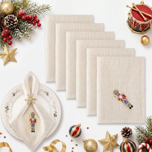 SmoothNovelty 6 Pcs Christmas Nutcracker Cloth Napkins Embroidery Linen by SmoothNovelty