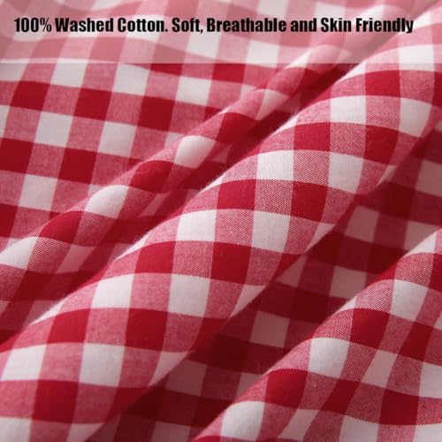 Silnuo Red/White Gingham Ruffle Throw Pillow Covers Set of 2-24" x 24" - Image 5