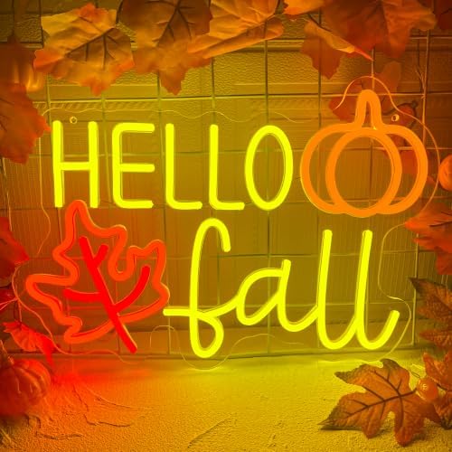 Hello Fall Neon Sign Dimmable Autumn Neon Led Lights with Maple Leaf by Goneons