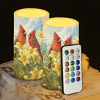 Cardinal Bird Flameless Candles 2 Pack 6 x 3 inch Battery Operated Candles with Multicolor Timer Remote Control LED Fake Candles for Warm Light Dinner Table Home Decor by WelcometoLuarisgur