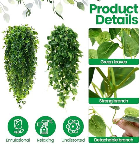 XunYee 28 Pcs Artificial Hanging Plants 32 Inch, Greenery Mix - Image 4
