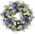 Wanna-CUL 24 Inch Pre-Lit Frozen Winter Christmas Wreath for Front Door by WANNA-CUL