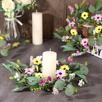 8 Pcs 9" Mini Spring Summer Flowered Wreath Floral Wedding Candle Rings Wreaths Kitchen Cabinet Wreaths with Ribbon for Pillars Wedding Table Centerpiece Farmhouse Party Home Door All Seasons Decor - Image 3