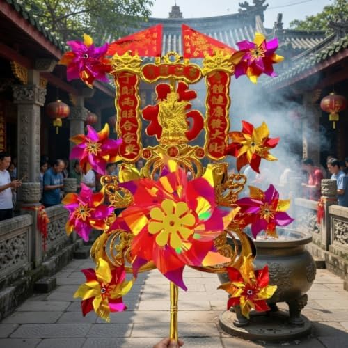 Traditional Chinese Windmill, Golden Lucky Blessing Ornament, Gifts for Prosperity Decor for Home Office Shop Front Countertop, Auspicious Gift for Business Display.Chinese new Year Decorations by Unknown
