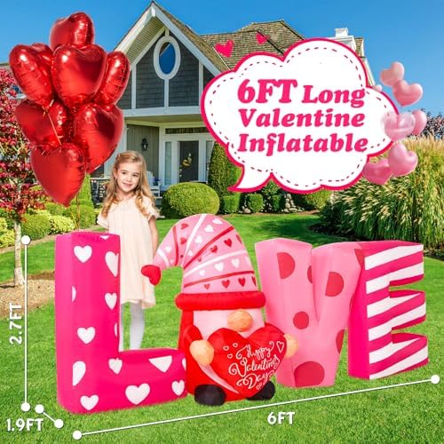 Valentines Day Inflatables Outdoor Decorations 6ft Long Valentines Day Inflatable Love Letters Blow Up Yard Decor Gnome Romantic Heart Lighted Blowups Outside Lawn Party Wedding Anniversary - Image 3