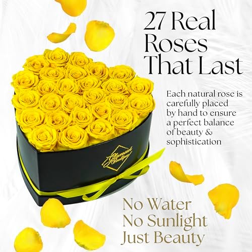 GLAMOUR BOUTIQUE Preserved Flowers, 27 Forever Yellow Roses in Heart Box - Image 2
