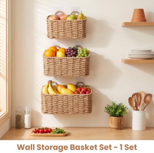 3 Pcs Wall Hanging Baskets, Wicker Baskets for Wall - Image 4