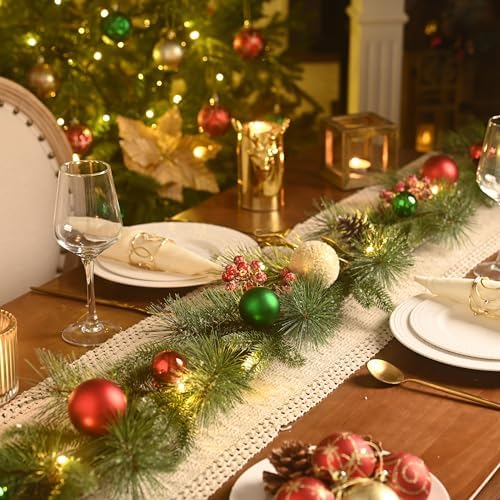 Valery Madelyn 9 Ft Christmas Garland with Lights for Mantle Red Green Gold - Image 3